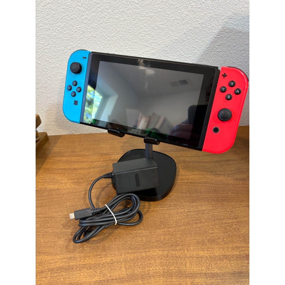 Nintendo Switch HAC-001(-01) Blue Red Joy-Con 128GB SD Card Stand Bundle